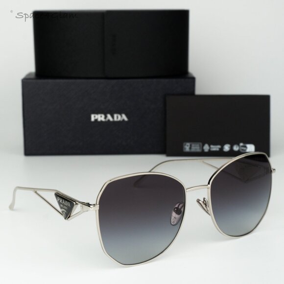 Prada Women Sunglasses Silver Grey Gradient Geometric PR57YS 1BC5D1 BRAND NEW - Picture 1 of 11